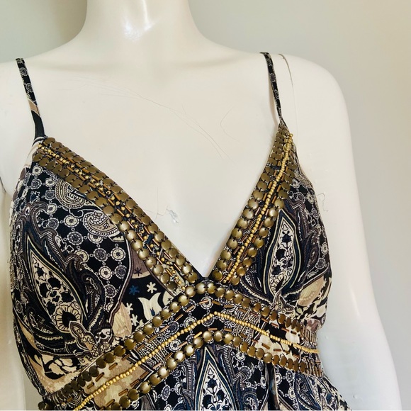 Caroline Morgan spaghetti strap maxi dress with brass beading details Size M - Picture 3 of 14